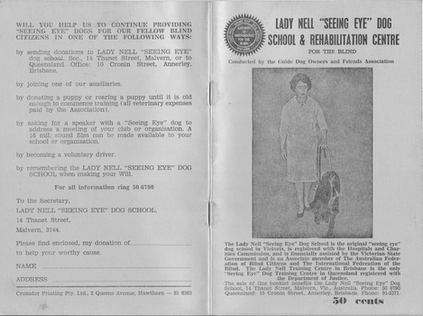 Phyllis Gration with Lady Nell and last page of pamphlet