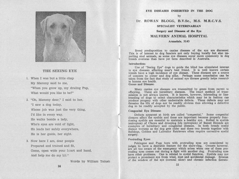 The Seeing Eye poem by William Tainsh and article Eye diseases inherited in the dog by Dr Rowan Blogg