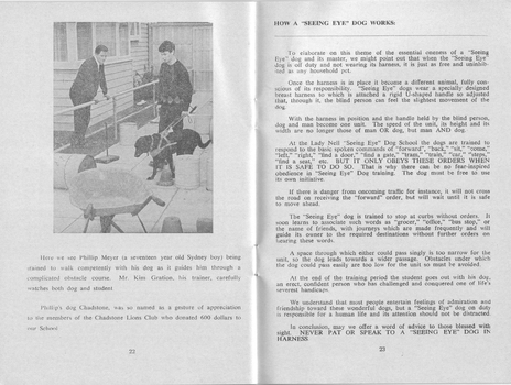 Phillip Meyer and Kim Gration and article 'How a Seeing Eye dog works'