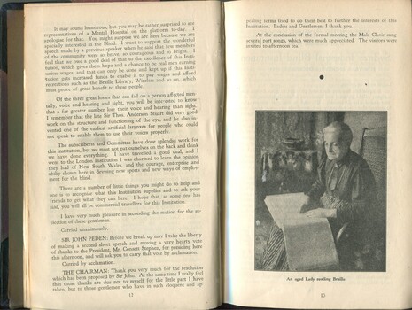 Minutes from the Annual General Meeting and woman reading Braille