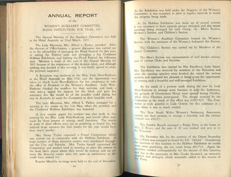 Annual report on activities of the Women’s Auxiliary