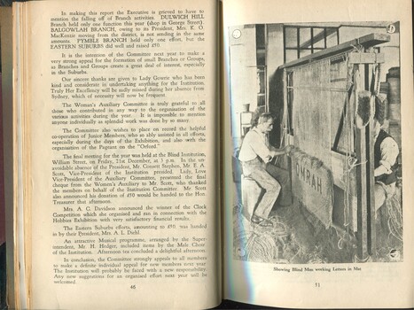 Annual report by the Women’s Auxiliary and men operating loom