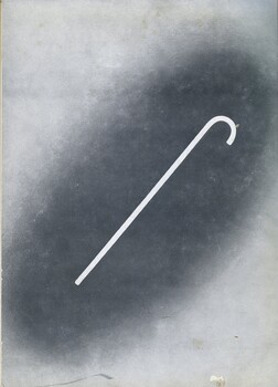 White cane on darked background oval on white page