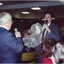 Bob Davis holds a large toy koala as he chats to Lou Richards