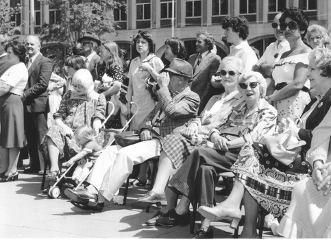Crowds watching the White Cane Day celebration