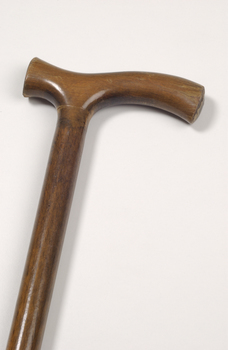Brown polished wooden cane with handle