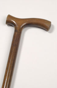 Brown polished wooden cane with handle