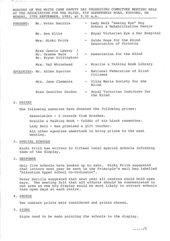 Typed meeting minutes on white paper