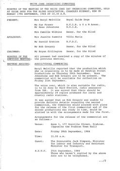 Typed meeting minutes on white paper