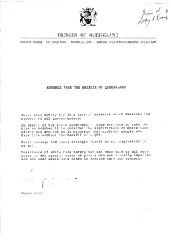 Typed letter from Premier Wayne Goss