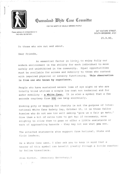 Typed letter from from Alan Hinton