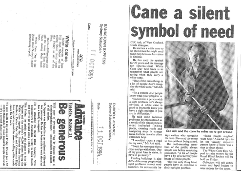 Newspaper articles about White Cane Day