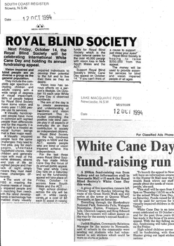 Newspaper articles about White Cane Day