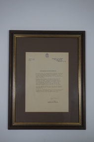 Framed letter of White Cane Proclamation