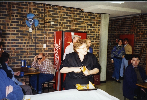 Canteen manager Carolyn Kalymnios cutting up food