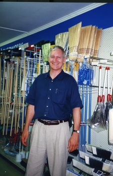 Herb in broom section of hardware store