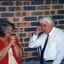 Des Knight and unidentified woman at the book launch