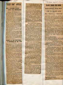 Newspaper cuttings relating to blind people and activities