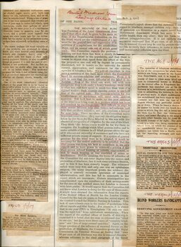 Newspaper cuttings relating to blind people and activities