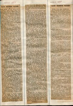 Newspaper cuttings relating to blind people and activities