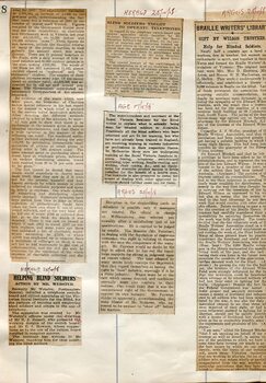 Newspaper cuttings relating to blind people and activities