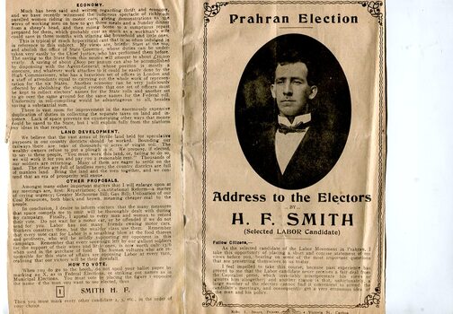 Election pamphlet for candidate HF Smith