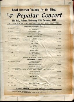 Concert program featuring blind musicians and singers