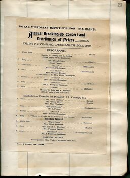 Concert program featuring blind musicians and singers