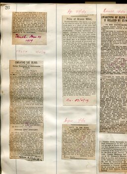 Newspaper cuttings relating to blind people and activities