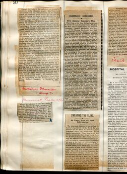 Newspaper cuttings relating to blind people and activities