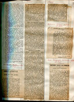 Newspaper cuttings relating to blind people and activities