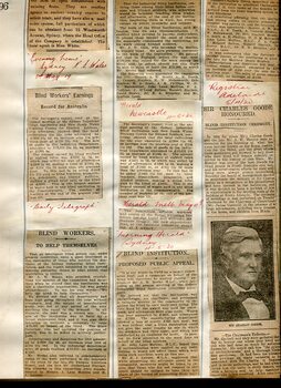 Newspaper cuttings relating to blind people and activities