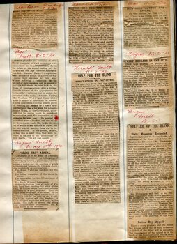 Newspaper cuttings relating to blind people and activities