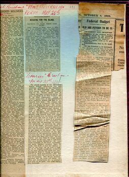 Newspaper cuttings relating to blind people and activities