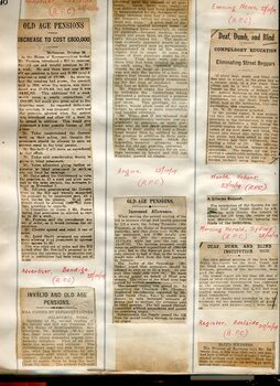 Newspaper cuttings relating to blind people and activities