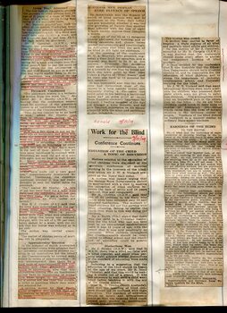 Newspaper cuttings relating to blind people and activities