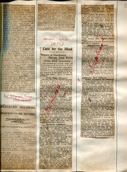 Newspaper cuttings relating to blind people and activities