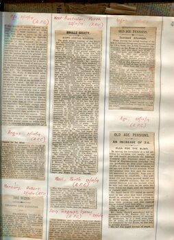 Newspaper cuttings relating to blind people and activities