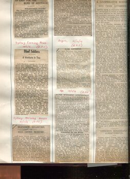 Newspaper cuttings relating to blind people and activities