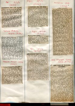 Newspaper cuttings relating to blind people and activities