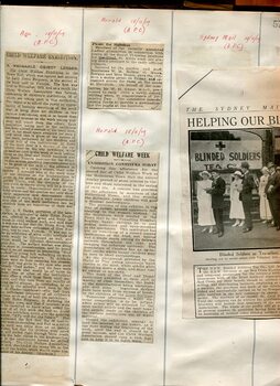 Newspaper cuttings relating to blind people and activities