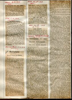 Newspaper cuttings relating to blind people and activities