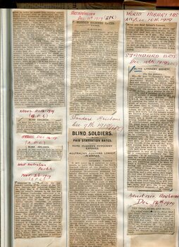 Newspaper cuttings relating to blind people and activities