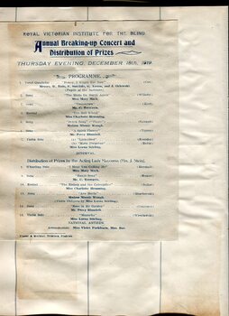 Concert program featuring blind musicians and singers