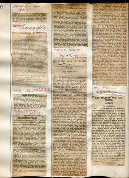 Newspaper cuttings relating to blind people and activities