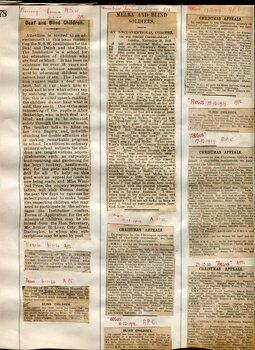 Newspaper cuttings relating to blind people and activities