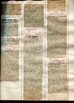 Newspaper cuttings relating to blind people and activities