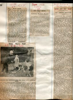 Newspaper cuttings relating to blind people and activities