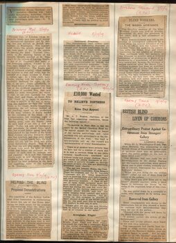 Newspaper cuttings relating to blind people and activities