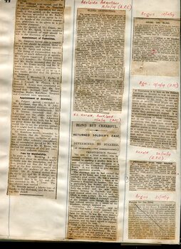Newspaper cuttings relating to blind people and activities